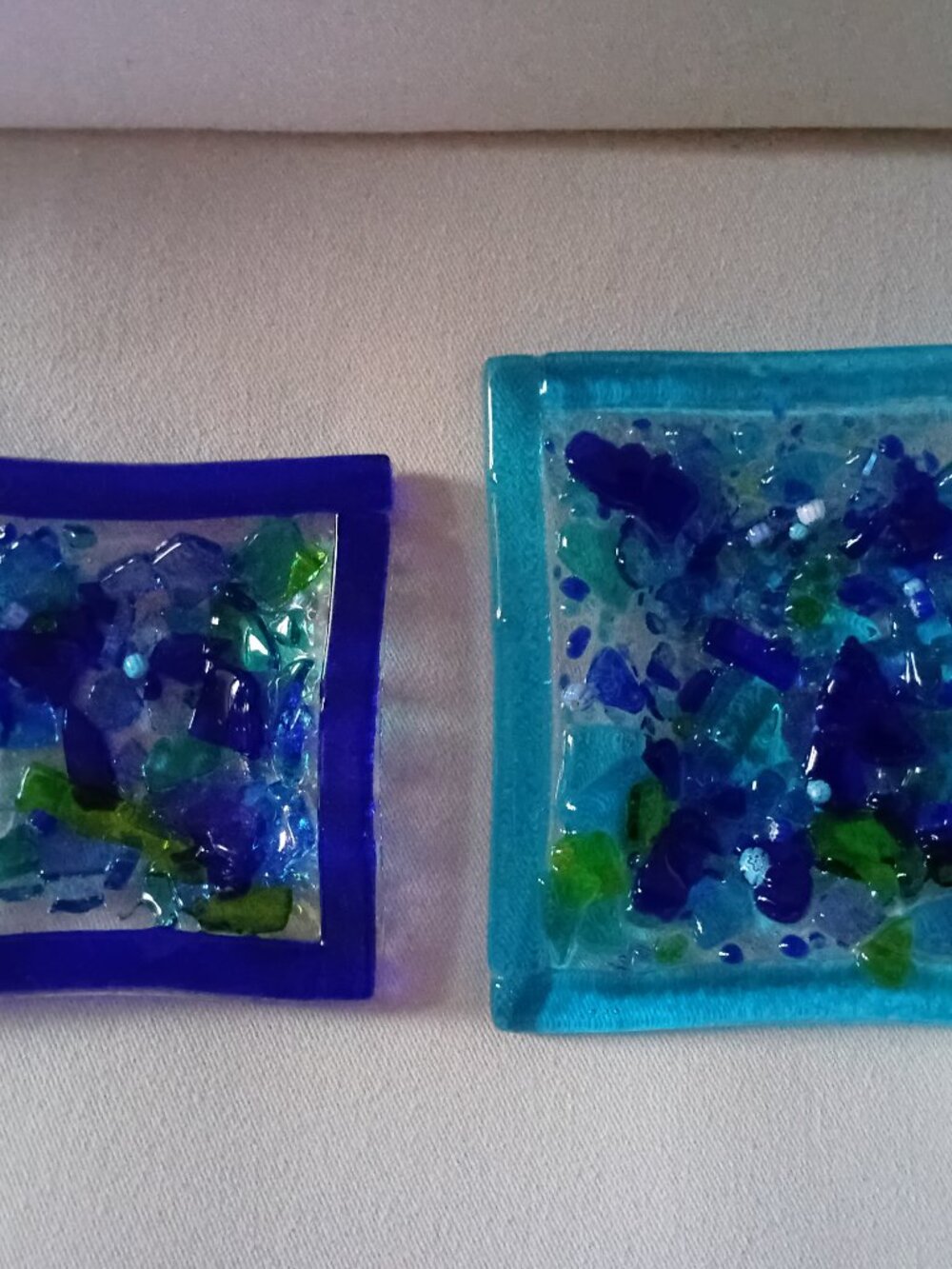 Pair Of Handcrafted Fused Glass Art Ring Dishes